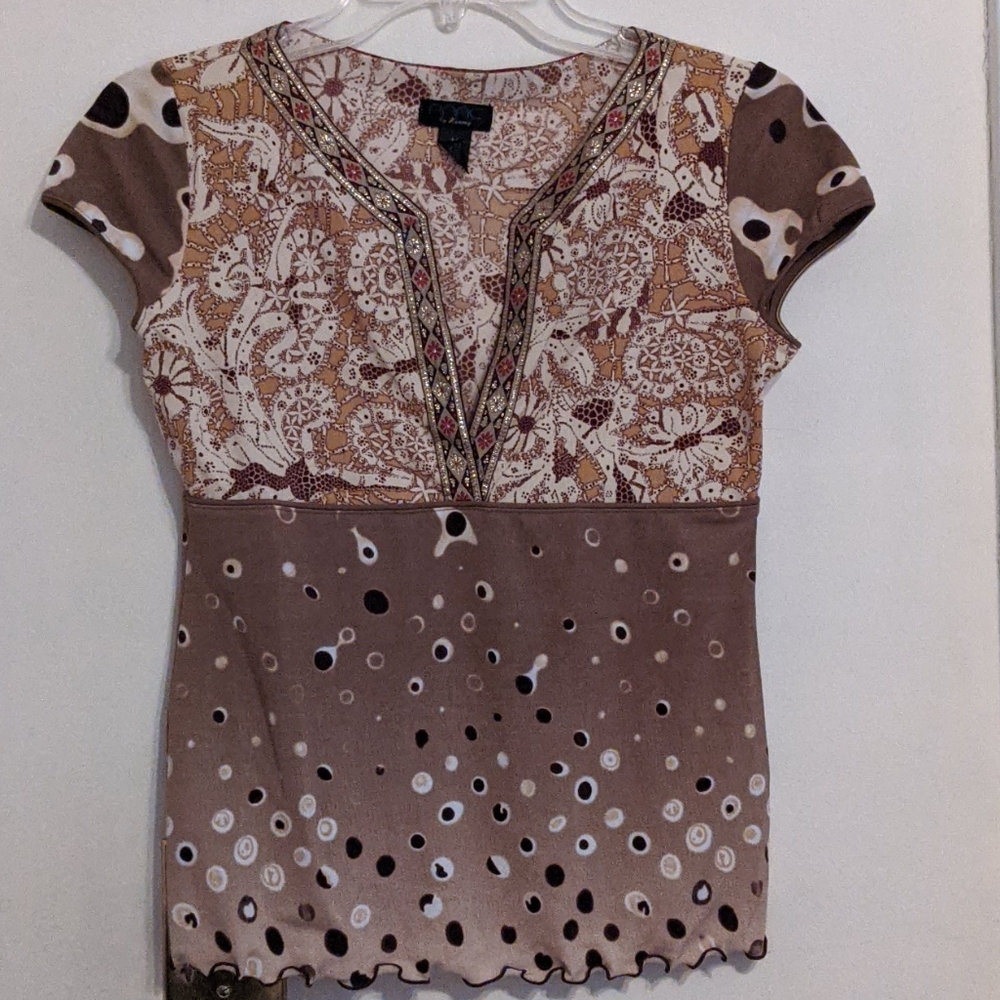 Anac V Neckline Gold trimmed Top size Medium
